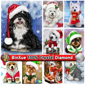 BinXue Kalėdų Dovana 100% Krištolo ir Deimantų Tapybos Šuo aplinkosaugos ¾enklelis, Diamond Siuvinėjimo, Sniego 