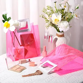 4 Gabalus modernus, stilingas permatomas vestuvių saldainių maišas PVC dovanų nešti atostogų dovanų rankų maišą