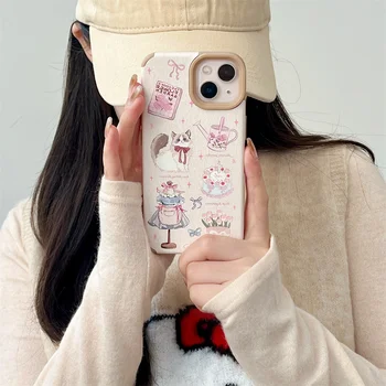 Mielas Gėlių Katė Modelio Dizainas Telefono dėklas Skirtas iPhone 15 14 12 13 Pro Max Dirbtiniais Odos Apsauginis Dangtelis 15pro Silikono Atvejais