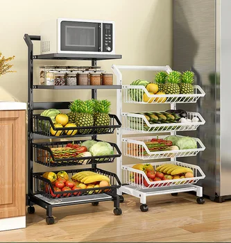 Virtuvės daržovių krepšelis lentynos, daugiasluoksnės grindų iki lubų kilnojamojo vaisių ir daržovių laikymo krepšiai, namų ūkio vartojimui