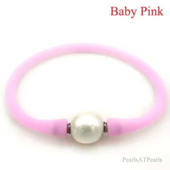 6.5 colių, 10-11mm Viena AA Natūralių Apvalių Perlų Baby Pink Elastinga Guma, Silikoninė Apyrankė