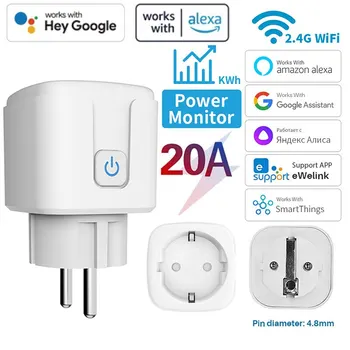 20A Wifi Smart Plug ES Lizdų Su Maitinimo Stebėjimo Laiko Funkcija, Balso Kontrolės Paramos Alexa 