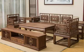 Riešutmedžio stalas Kinijos antikos stiliaus kietas raudonmedžio sofa derinys senoji guoba visos kietosios medienos Zen mortising tenon baldai, sofos rinkinys