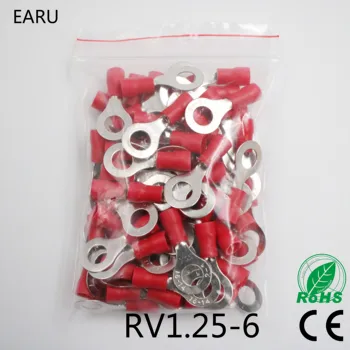 RV1.25-6 Raudona 22-16 AWG 0.5-1.5mm2 Izoliuoti Žiedas Terminalo Jungties Kabelį, Laidą Jungtis 100VNT/Pak RV1-6 RV