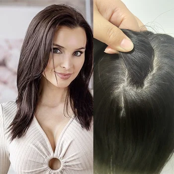 Kvėpuojantis Toupee Natūralus Juodas Šilko Bazės Žmogaus Plaukų Topper su 4 Įrašą Malaizijos Virgin Hair 5